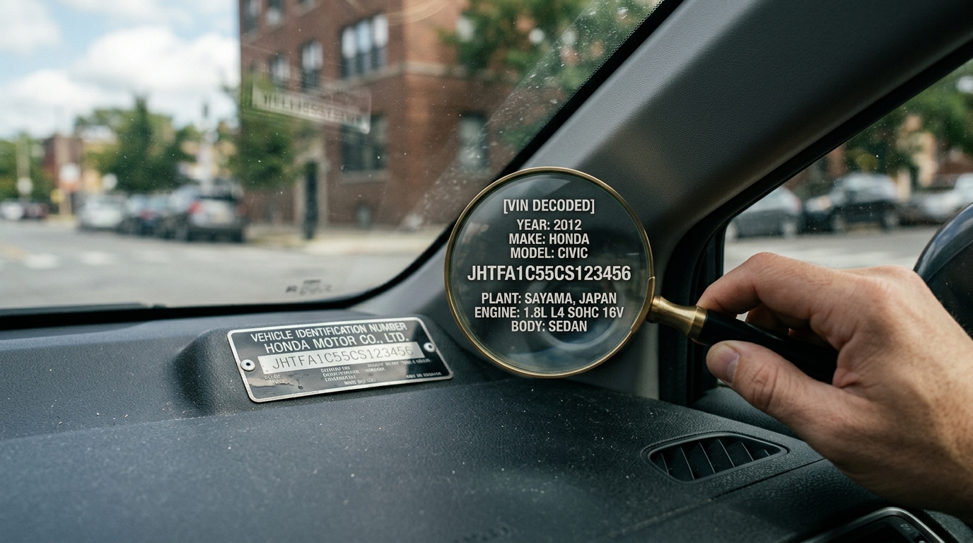 VIN plate location on car dashboard for running a VIN check